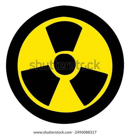 Hand drawn cartoon yellow and black radioactive symbol isolated on white background. Vector illustration.