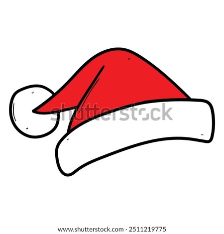 Hand drawn cartoon Santa Claus hat isolated on white background. Christmas and New Year concept. Vector illustration.