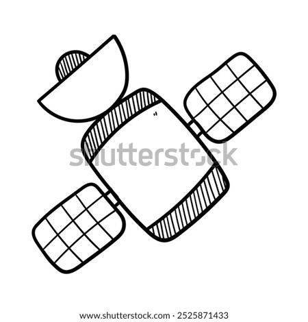 Hand drawn doodle satellite isolated on a white background. Vector illustration.