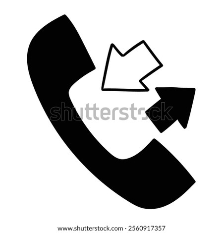 Hand drawn doodle incoming outgoing call icon isolated on white background. Vector illustration.