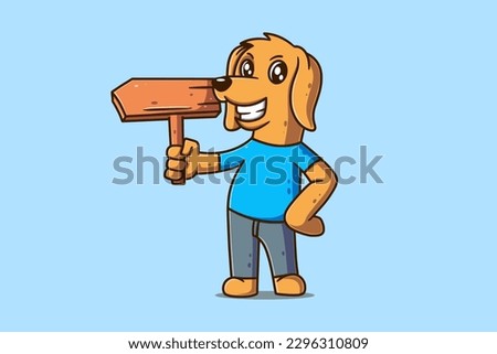 Dog With Wooden Directions Arrow Cartoon Illustration