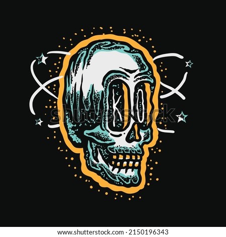 hand drawn illustration of a knockout skull with stars around the head