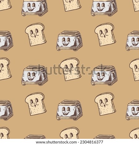 hand drawn toaster and bread character Seamless pattern