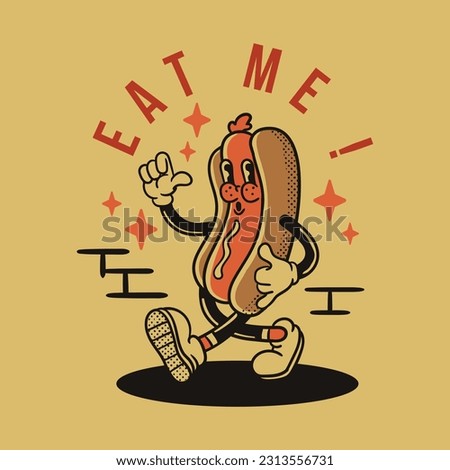 Hot dog vintage mascot cartoon characte illustration