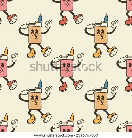 Lighter cartoon mascot with retro style seamless pattern