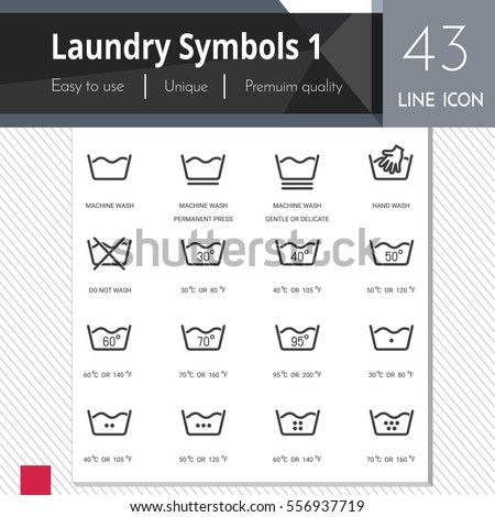 Laundry symbols 1 elements vector icons set on white background.  Premium 
quality outline symbol collection. Stroke vector logo concept, web graphics.
