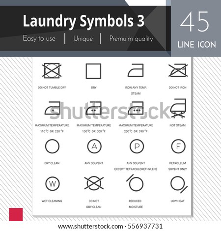 Laundry symbols 3 elements vector icons set on white background.  Premium quality outline symbol collection. Stroke vector logo concept, web graphics.