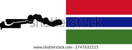 Black contour map of Gambia with national flag