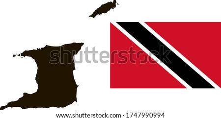 Black contour map of Trinidad and Tobago with national flag