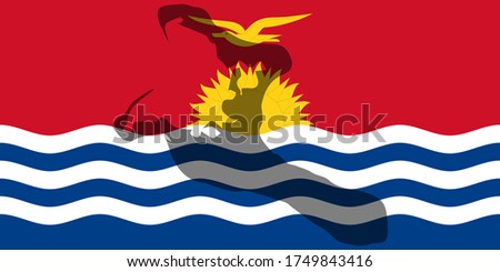 Contour of Kiribati on National flag. Сountry shape on National flag background.