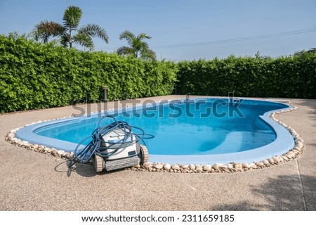 Similar – Image, Stock Photo Swimming pool cleaner robot during vacuum service, maintenance. Top view