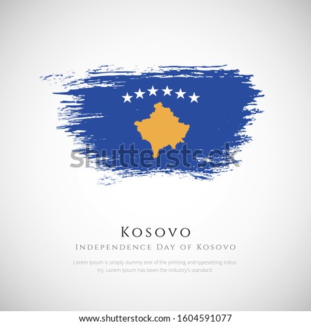 Happy independence day of Kosovo greeting background. Creative Independence day of Kosovo patriotic background with Kosovo brush stroke national flag.