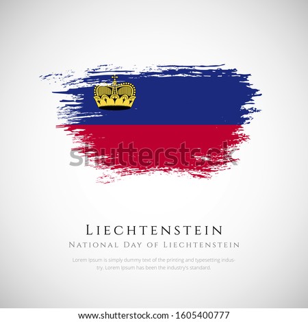 Liechtenstein flag made in brush stroke background. National day of Liechtenstein. Creative Liechtenstein national country flag icon. Abstract painted grunge style brush flag background.