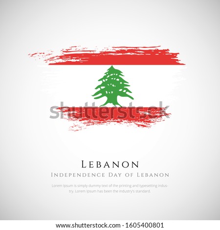 Lebanon flag made in brush stroke background. Independence day of Lebanon. Creative Lebanon national country flag icon. Abstract painted grunge style brush flag background.