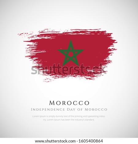 Morocco flag made in brush stroke background. Independence day of Morocco. Creative Morocco national country flag icon. Abstract painted grunge style brush flag background.