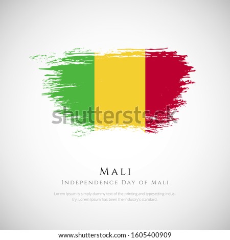 Mali flag made in brush stroke background. Independence day of Mali. Creative Mali national country flag icon. Abstract painted grunge style brush flag background.