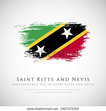 Saint Kitts and Nevis flag made in brush stroke background. Independence day of Saint Kitts and Nevis. Creative national country flag icon. Abstract painted grunge style brush flag background.