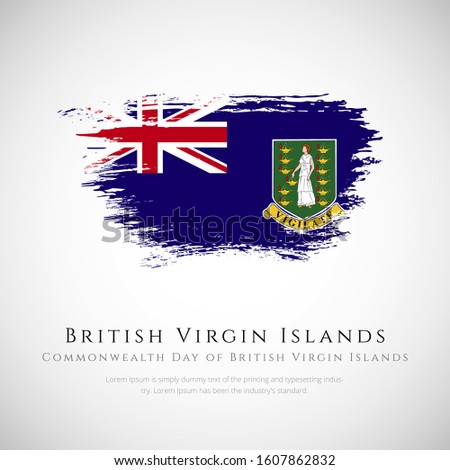 British Virgin Islands flag made in brush stroke background. Creative British Virgin Islands national country flag icon. Abstract painted grunge style brush flag background.