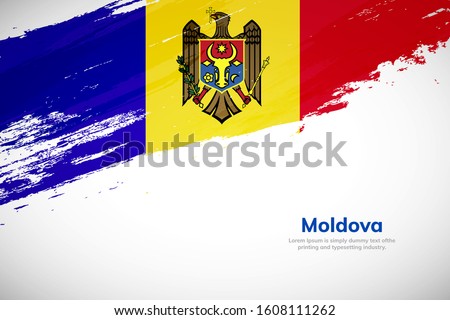 Brush painted grunge flag of Moldova country. Hand drawn flag style of Moldova. Creative brush stroke abstract concept brush flag background.