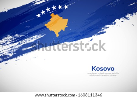 Brush painted grunge flag of Kosovo country. Hand drawn flag style of Kosovo. Creative brush stroke abstract concept brush flag background.