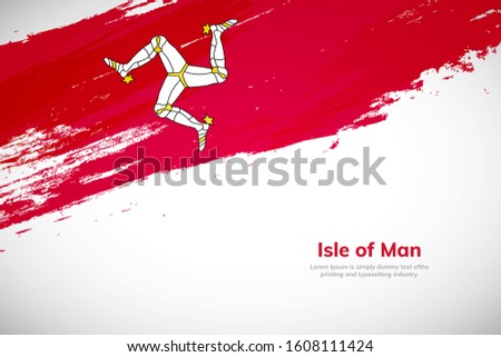 Brush painted grunge flag of Isle of Man country. Hand drawn flag style of Isle of Man. Creative brush stroke abstract concept brush flag background.