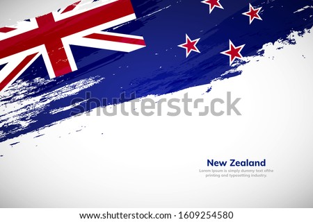 Brush painted grunge flag of New Zealand country. Hand drawn flag style of New Zealand. Creative brush stroke abstract concept brush flag background.