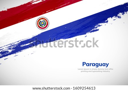 Paraguay flag made in brush stroke background. National day of Paraguay. Creative Paraguay national country flag icon. Abstract painted grunge style brush flag background.