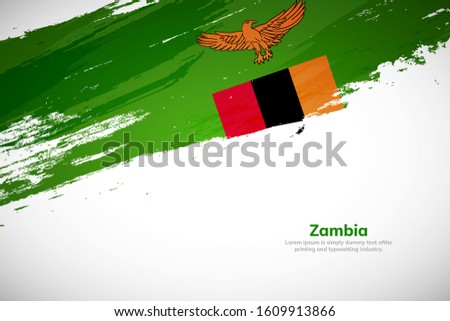 Brush painted grunge flag of Zambia country. Hand drawn flag style of Zambia. Creative brush stroke abstract concept brush flag background.