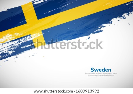Sweden flag made in brush stroke background. National day of Sweden. Creative Sweden national country flag icon. Abstract painted grunge style brush flag background.