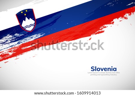 Brush painted grunge flag of Slovenia country. Hand drawn flag style of Slovenia. Creative brush stroke abstract concept brush flag background.