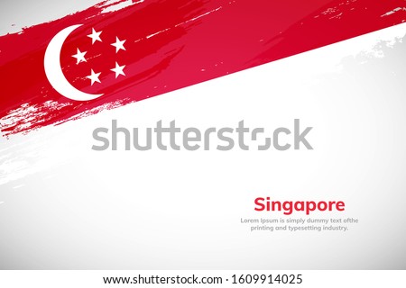 Brush painted grunge flag of Singapore country. Hand drawn flag style of Singapore. Creative brush stroke abstract concept brush flag background.