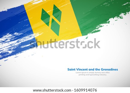 Saint Vincent and the Grenadines flag made in brush stroke background. National day of Saint Vincent and Grenadines. Creative national country flag. Abstract painted grunge style brush flag background