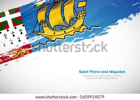 Brush painted grunge flag of Saint Pierre and Miquelon country. Hand drawn flag style of Saint Pierre and Miquelon. Creative brush stroke abstract concept brush flag background.