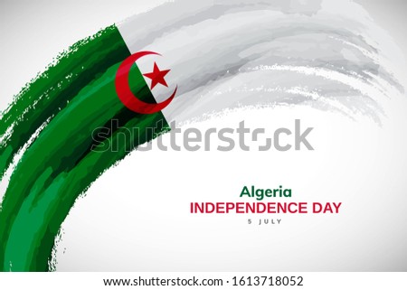 Algeria flag made in watercolor brush stroke background. Independence day of Algeria. Creative Algeria national country flag icon. Abstract watercolor painted grunge brush flag background.