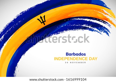 Barbados flag made in watercolor brush stroke background. Independence day of Barbados. Creative Barbados national country flag icon. Abstract watercolor painted grunge brush flag background.