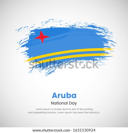 Brush painted grunge flag of Aruba country. National day of Aruba. Abstract creative painted grunge brush flag background.