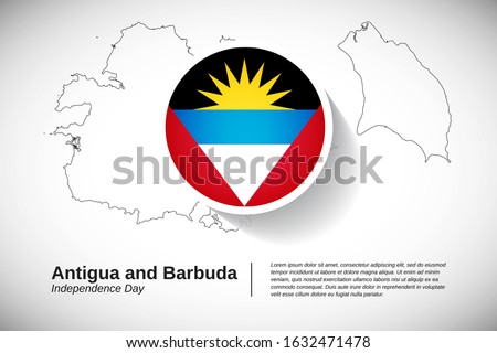Independence day of Antigua and Barbuda. Creative national holiday of Antigua and Barbuda with map design elements and country flag in circle. Modern greeting card, banner vector illustration.