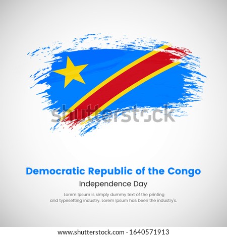 Brush painted grunge flag of Democratic Republic of the Congo country. Independence day of Democratic Republic of the Congo. Abstract creative painted grunge brush flag background.