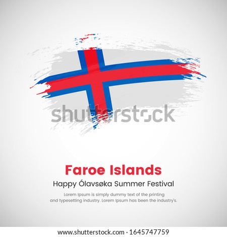 Brush painted grunge flag of Faroe Islands country. Happy Olavsoka Summer Festival of Faroe Islands. Abstract creative painted grunge brush flag background.