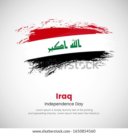 Brush painted grunge flag of Iraq country. Independence day of Iraq. Abstract creative painted grunge brush flag background.