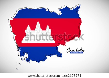 Happy independence day of Cambodia. Creative national country map with Cambodia flag vector illustration.