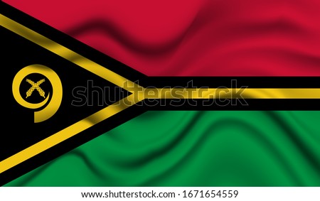 National flag of Vanuatu. Abstract national flag waving with curved fabric background. Realistic waving flag of Vanuatu vector background.