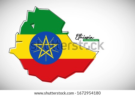 Happy derg downfall day of Ethiopia. Creative national country map with Ethiopia flag vector illustration.