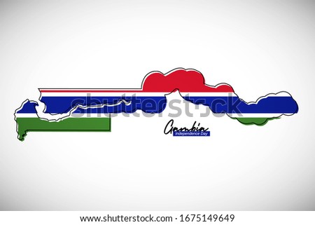 Happy independence day of Gambia. Modern national country map with Gambia flag vector illustration.