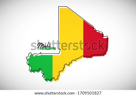 Happy independence day of Mali. Creative national country map with Mali flag vector illustration