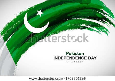 Happy independence day of Pakistan. Watercolor brush stroke flag background. Modern national country flag with Abstract watercolor grunge brush flag