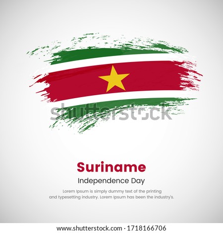 Brush painted grunge flag of Suriname country. Independence day of Suriname. Abstract creative painted grunge brush flag background.