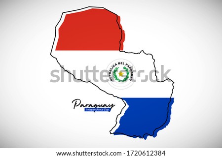 Happy independence day of Paraguay. Creative national country map with Paraguay flag vector illustration