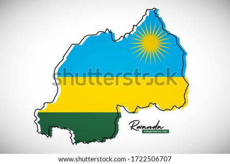 Happy independence day of Rwanda. Creative national country map with Rwanda flag vector illustration