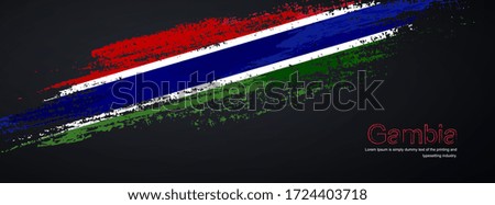 Grunge brush of Gambia flag on shiny black background. Artistic glitter sparkle brush paint vector illustration